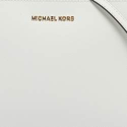 Pre Owned Michael Kors White Leather Large East West Jet Set Crossbody Bag