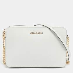 Pre Owned Michael Kors White Leather Large East West Jet Set Crossbody Bag