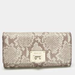 Pre Owned Michael Kors Cocoa Python Embossed Leather Carryall Wallet