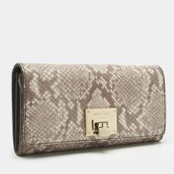 Pre Owned Michael Kors Cocoa Python Embossed Leather Carryall Wallet