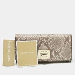 Pre Owned Michael Kors Cocoa Python Embossed Leather Carryall Wallet