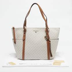 Pre Owned Michael Kors Vanilla/Brown Signature Coated Canvas Large Sullivan Tote