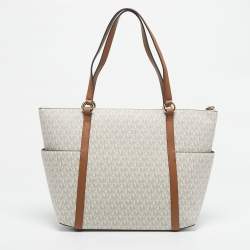 Pre Owned Michael Kors Vanilla/Brown Signature Coated Canvas Large Sullivan Tote