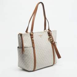 Pre Owned Michael Kors Vanilla/Brown Signature Coated Canvas Large Sullivan Tote