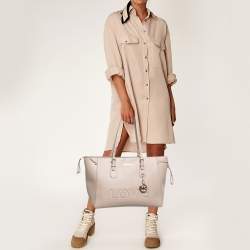 Pre Owned Michael Kors Pink Leather Large Voyager Shopper Tote