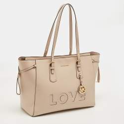 Pre Owned Michael Kors Pink Leather Large Voyager Shopper Tote