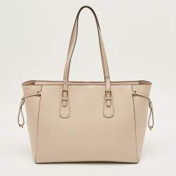 Pre Owned Michael Kors Pink Leather Large Voyager Shopper Tote