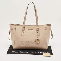 Pre Owned Michael Kors Pink Leather Large Voyager Shopper Tote