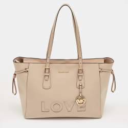 Pre Owned Michael Kors Pink Leather Large Voyager Shopper Tote
