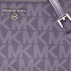 Pre Owned Michael Kors Lilac Signature Coated Canvas and Leather Jet Set Charm Crossbody Bag