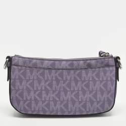 Pre Owned Michael Kors Lilac Signature Coated Canvas and Leather Jet Set Charm Crossbody Bag
