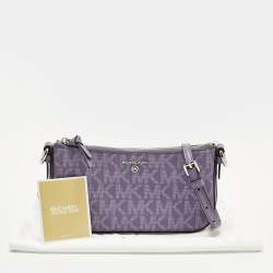 Pre Owned Michael Kors Lilac Signature Coated Canvas and Leather Jet Set Charm Crossbody Bag