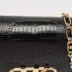 Pre Owned Michael Kors Black Croc Embossed Leather Medium Parker Convertible Pochette Shoulder Bag