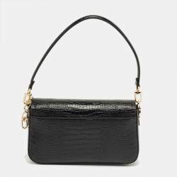 Pre Owned Michael Kors Black Croc Embossed Leather Medium Parker Convertible Pochette Shoulder Bag