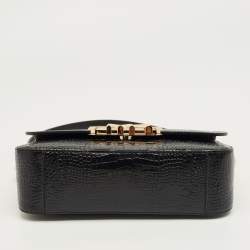 Pre Owned Michael Kors Black Croc Embossed Leather Medium Parker Convertible Pochette Shoulder Bag