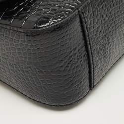 Pre Owned Michael Kors Black Croc Embossed Leather Medium Parker Convertible Pochette Shoulder Bag