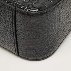 Pre Owned Michael Kors Black Croc Embossed Leather Medium Parker Convertible Pochette Shoulder Bag