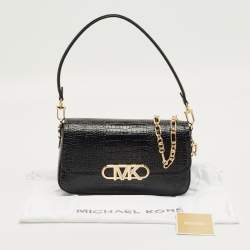 Pre Owned Michael Kors Black Croc Embossed Leather Medium Parker Convertible Pochette Shoulder Bag