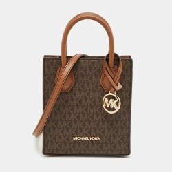 Pre Owned Michael Kors Two Tone Brown Signature Coated Canvas XS Mercer Tote