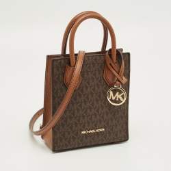 Pre Owned Michael Kors Two Tone Brown Signature Coated Canvas XS Mercer Tote