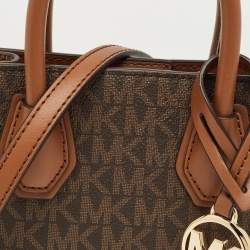 Pre Owned Michael Kors Two Tone Brown Signature Coated Canvas XS Mercer Tote