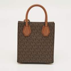 Pre Owned Michael Kors Two Tone Brown Signature Coated Canvas XS Mercer Tote