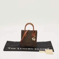 Pre Owned Michael Kors Two Tone Brown Signature Coated Canvas XS Mercer Tote