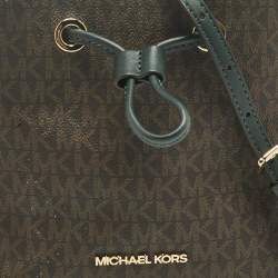 Pre Owned Michael Kors Brown/Dark Green Signature Canvas Suri Drawstring Bucket Bag