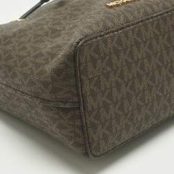 Pre Owned Michael Kors Brown/Dark Green Signature Canvas Suri Drawstring Bucket Bag