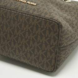 Pre Owned Michael Kors Brown/Dark Green Signature Canvas Suri Drawstring Bucket Bag