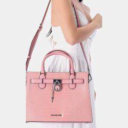 Pre Owned Michael Kors Textured Pink Leather Tote Bag