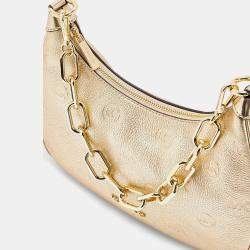 Pre Owned Michael Kors Cora Lg Zip Pouchette Gold Leather Shoulder Bag