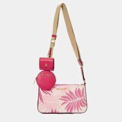 Pre Owned Michael Kors Palm Jacquard Pink Leather Crossbody Bag