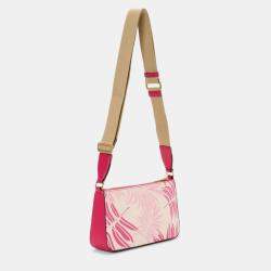 Pre Owned Michael Kors Palm Jacquard Pink Leather Crossbody Bag