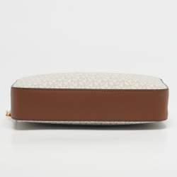 Pre Owned Michael Kors White/Brown Signature Coated Canvas and Leather Large East West Jet Set Crossbody Bag