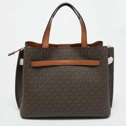 مملوكة مسبقًا Michael Kors Emilia Large Brown Signature Coated Canvas Satchel