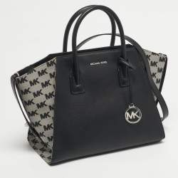 Pre Owned Michael Kors Avril Large Black Canvas and Leather Tote