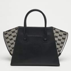 Pre Owned Michael Kors Avril Large Black Canvas and Leather Tote
