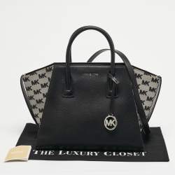Pre Owned Michael Kors Avril Large Black Canvas and Leather Tote