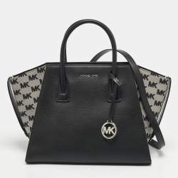 Pre Owned Michael Kors Avril Large Black Canvas and Leather Tote