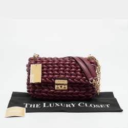 مملوكة مسبقًا Michael Kors Tribeca Burgundy Braided Leather Shoulder Bag