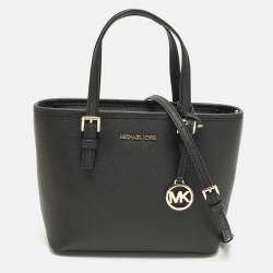 Pre Owned Michael Kors Jet Set Travel Extra Small Black Leather Tote