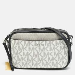 Pre Owned Michael Kors Jet Set Charm Large Tricolor Signature Coated Canvas Camera Crossbody Bag