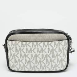 Pre Owned Michael Kors Jet Set Charm Large Tricolor Signature Coated Canvas Camera Crossbody Bag