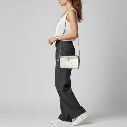 Pre Owned Michael Kors Jet Set Charm Large Tricolor Signature Coated Canvas Camera Crossbody Bag