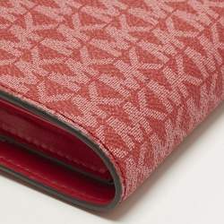 Pre Owned محفظة مايكل كورس جيت سيت مزدوجة السحاب حمراء شعارية كانفاس مقوى بحمالة يد