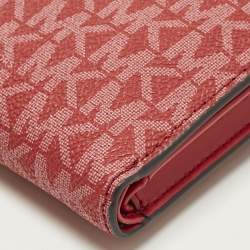 Pre Owned محفظة مايكل كورس جيت سيت مزدوجة السحاب حمراء شعارية كانفاس مقوى بحمالة يد