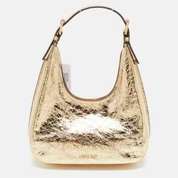 مملوكة مسبقًا Michael Kors Nolita Small Gold Crinkled Patent Leather Hobo 