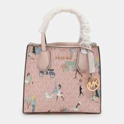 Pre Owned Michael Kors Mercer Medium Light Pink/Beige Signature Coated Canvas and Leather Tote