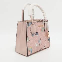 Pre Owned Michael Kors Mercer Medium Light Pink/Beige Signature Coated Canvas and Leather Tote
